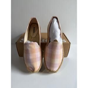 Soludos Platform Espadrilles Coral Pink Madras Plaid Summer Women Sz 9.5 NEW